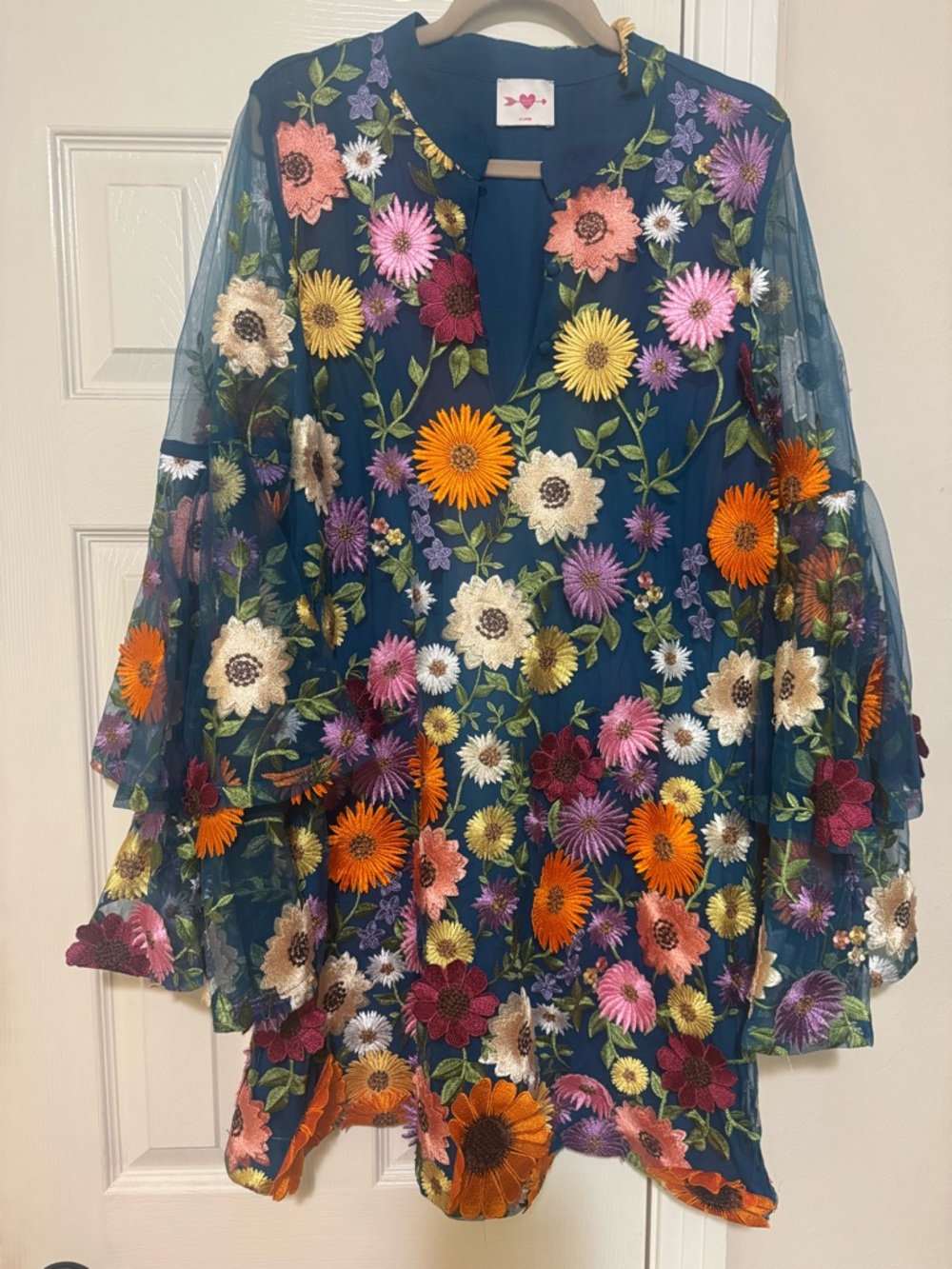 Buddy Love Navy Floral Embroidered Party Dress with Multicolor Blooms